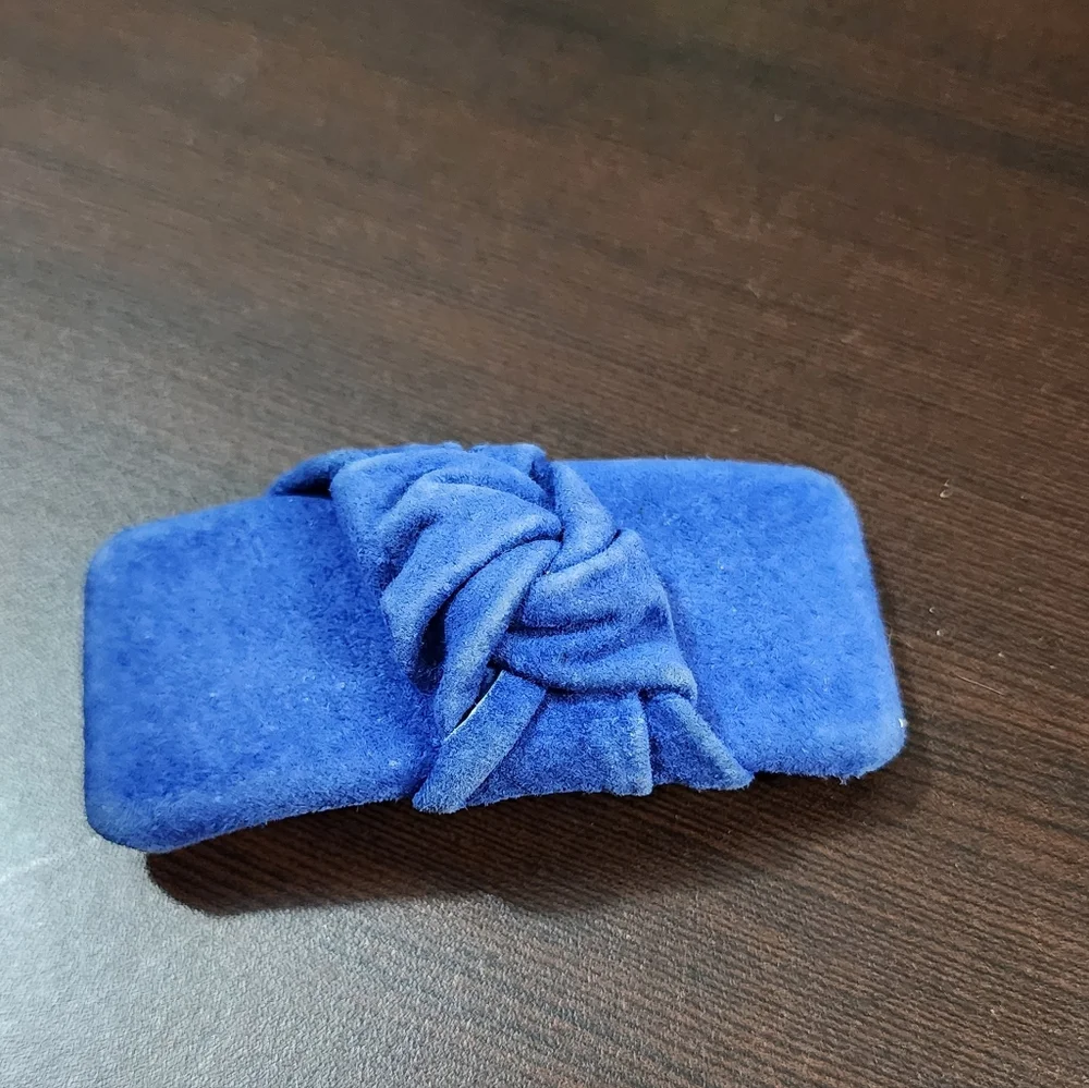 Vintage 80s Luxurious Blue Leather Hair Clip